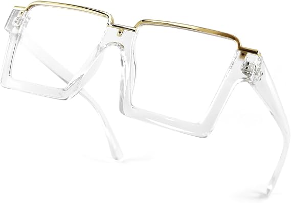 Oversized Square Blue Light Glasses for Women, Large Semi Rimless Thick Frame Reading Blocker LA044