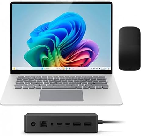 Microsoft Surface Laptop Copilot+ PC 15" Touchscreen Snapdragon X Elite Processor 16GB RAM 1TB SSD, Arc Mouse and Surface Dock (Surface Dock 2, Black Mouse)
