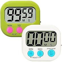 Kitchen Timer Digital for Teachers Kids Cooking with Magnetic and ON/Off Switch and Count Up Countdown, Stopwatch Timer with Stand/Hook, Simple Operation, 2 Pack, White and Green
