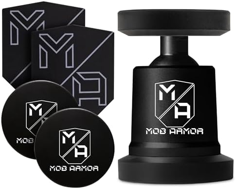 Mob Armor MobNetic Maxx Magnetic Phone Holder with Two Adhesive Carbon Steel Plates 90lb Pull Force, 90o Tilt, 360o Rotation, Slim Zinc-Coated Discs, Compatible for iPhone & Android-Black