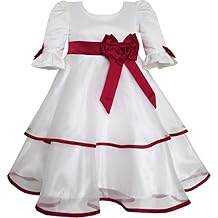 Sunny Fashion Girls Dress Red Rose Bow Tie Lace Formal Party Long Sleeve