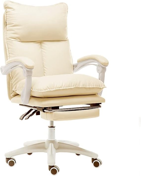 Commercial Ergonomic High-Back Bonded Leather Executive Chair,Managerial Computer Desk Chair Flip Up Armrest Big Tall with Retractable Footrest and Metal Base for Home of,Beige
