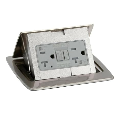 Pop Up Countertop Electrical Outlet, GFCI Receptacle (Stainless Steel)