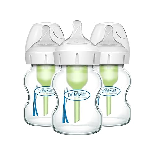 Dr. Browns Natural Flow Anti-Colic Options Wide-Neck Glass Baby Bottles 5 oz150 mL, with Level 1 Slow Flow Nipple, 3 Pack, 0m