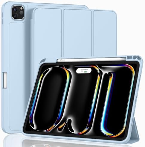 ZryXal New iPad Pro 13 Inch Case M5 2025  M4 2024 with Pencil Holder, Smart iPad Case [Support Pencil Pro and Pencil USB-C], Support Touch ID and Auto WakeSleep New Sky Blue