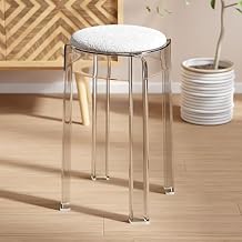 Stackable Stools Set of 2,Acrylic Bar Stools Counter Stool Backless Kitchen Dining Chair Modern 18in Conference Stools, for Family Gatherings(Color:Clear+White)