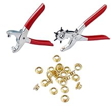 Pandahall 45# Steel 9" Punch Pliers Sets Leather Belt Hole Punching Pliers Jewelry Craft Punchers with Interchangeable Eyelets Red 335x110x25mm