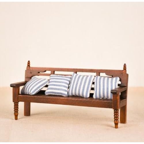 EatingBiting Dollhouse Miniature Doll Bench Couch Sofa with Cushions, 1:12 Dollhouse Miniature Furniture Sofa Wooden Recliner Chair Vintage Sofa, Vivid