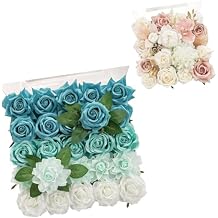 TINGE TIME Artificial Flowers 25pcs Teal Green Rose and 17pcs Dusty Rose & Champange Rose for Wedding