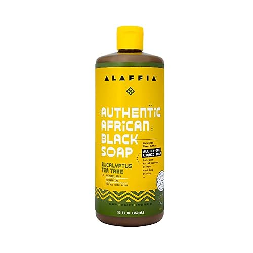 Alaffia Skin Care, Authentic African Black Soap, All in One Liquid Soap, Acne Face Wash, Moisturizing Body Wash, Shampoo, Shaving Soap, Shea Butter, Eucalyptus Tea Tree, 32 Fl Oz