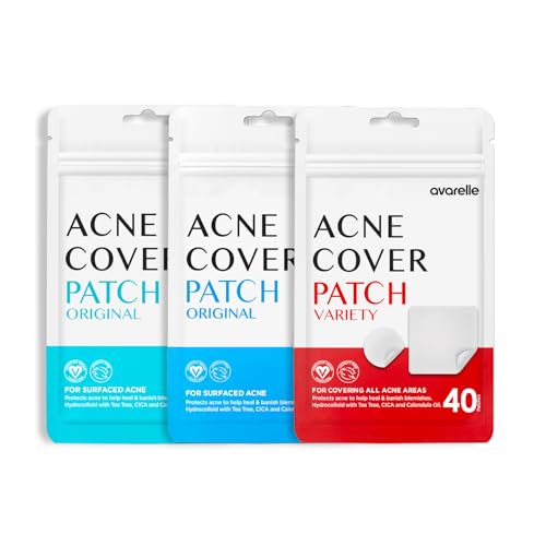 AVARELLE Pimple Patches Hydrocolloid Acne Patches, Acne Spot Treatment for Blemishes and Zit with Tea Tree Oil, Calendula Oil and Cica Oil for Face, Vegan, Cruelty Free 40 CT  80 CT  Variety