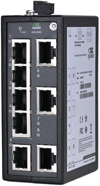 InHand Networks ISE2008D 8-Port Fast Ethernet Industrial Switch, 10/100Mbps Unmanaged Hardened Network Hub, DIN-Rail Mount,40F to 167F, UL/FCC Certified (Terminal Block Included)