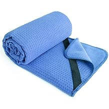 POLYTE Microfiber Hot Yoga Towel Mat with Non-Slip Silicone Grip and Secure Fit Elastic Straps, 24 x 72 in Gray