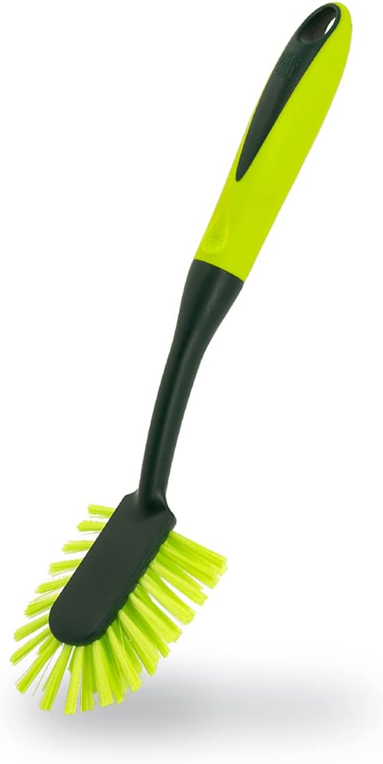 Pine-Sol Long Handle Dish Brush Heavy Duty Bristle Kitchen Scrubber, Safe with Non-Stick Cookware