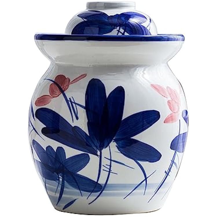 Traditional Chinese Porcelain Pickle Jar,Natural Ceramics Fermentation Crock Pickling Pot,Fermenting Jar with Water Seal Airlock Lid Stoneware Fermenter for Kimchi C-7kg