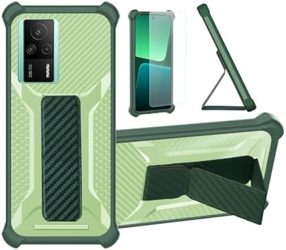 Case for Redmi K60E 5G Phone Case Stand Cover [with Tempered Glass Screen Protector] Hybrid Case [Folding Support Magnetic] [Frosted Anti-Fingerprint] Green