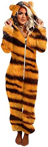 LAWOR Onesie Pajamas for Women Zipper up Sherpa Jumpsuits Fuzzy Long Sleeve Cute Costumes Leopard Print Cosplay Sleepwear