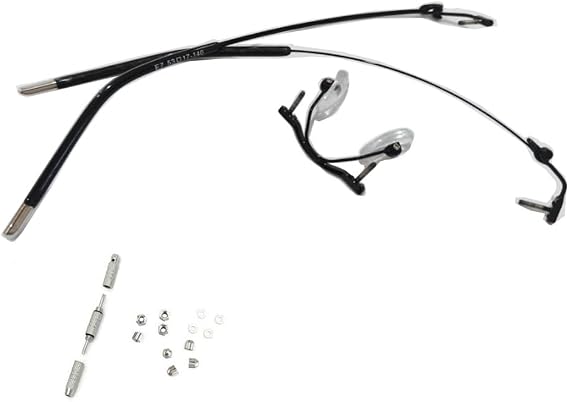 Rimless Glasses Temple Arms and Nose Bridge Eyeglass Leg Screws Screwdriver | 1 Pair Black Metal Frame Arms Glasses Replacement Temple Eyewear Frame Temple Stainless steel (Single Hole )