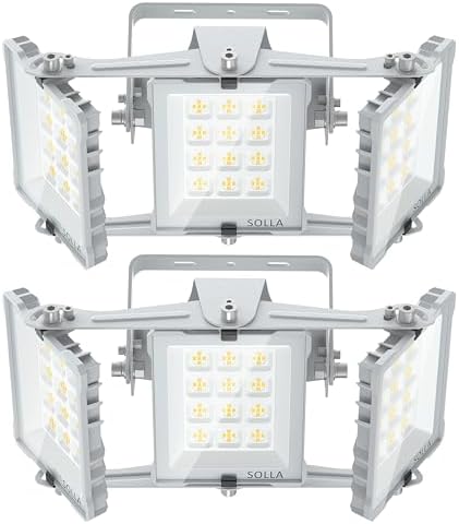 150W 2 Pack LED Flood Light Outdoor, 15000LM Super Bright Stadium Lights, 6000K Daylight White, IP66 Waterproof, 3 Heads Adjustable Outdoor Floodlight for Yards, Arena, Street, Garden