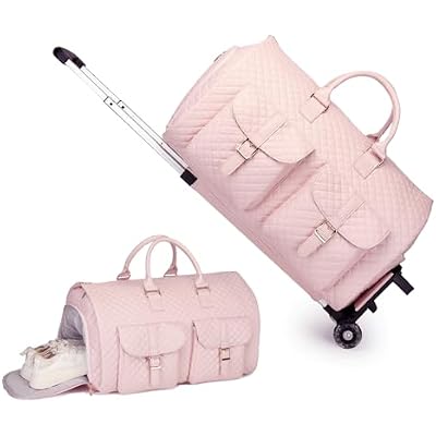 Seyfocnia Rolling Garment Bag with Wheels - Overnight Duffle for Women - Pink
