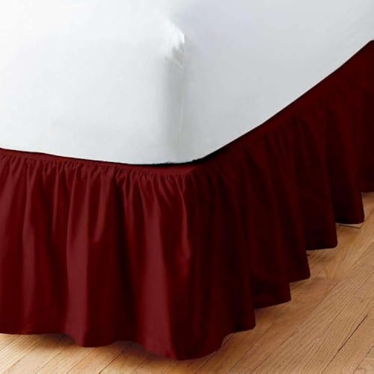 Burgundy Solid Ruffled Bed Skirt Twin-14 Inch Drop Split Corner, Microfiber Bedskirt with Platform Three Sided Coverage