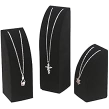 3Pcs/Set Velvet Necklace Holder Stand, Pendant Chain Jewelry Display Rack for Show Selling, Bust Jewelry Organizer Display for Home or Store Show (Black)