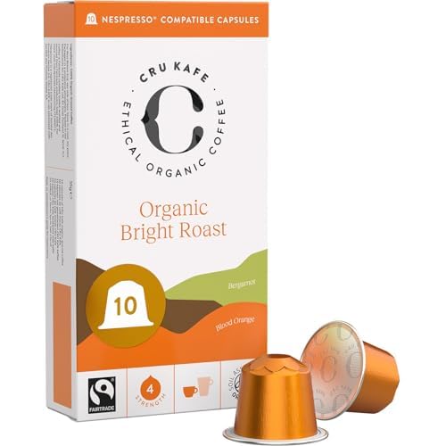 Cru Kafe Bright Roast USDA Organic Espresso Coffee Capsules 10 Pods Fairtrade Coffee Pods Compatible with Nespresso Original Line and Pixie Machines