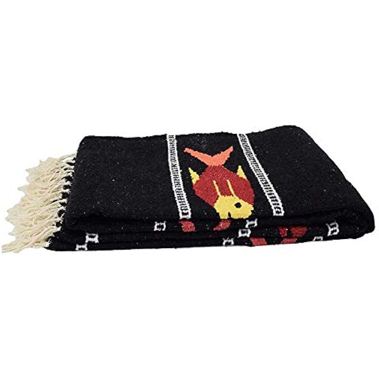 Open Road Goods Thick Mexican Yoga Blanket - Serape Fish Design - Handmade Black