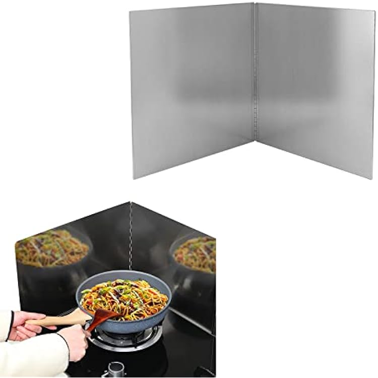 2 Pieces Grease Shield, Frying Pan Splatter Guard, Steel Backsplash for Stove, 304 Stainless Steel, Folding Design, Nonstick Oil, Reusable, for Kitchen, Dining Room Color : Silver, Size : 50x50cm
