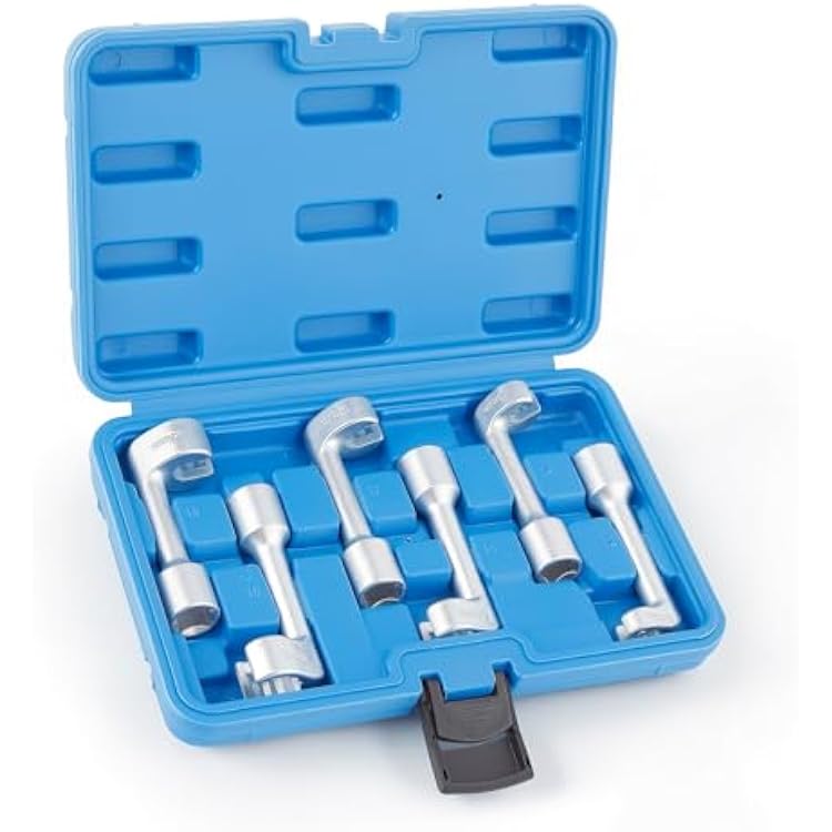 6pc 12 Dr Diesel Injector Line Socket Wrench Set, 12pt Diesel Fuel Line Socket Set, 12 14 16 17 18 19mm Wrenches L-Type, Fuel Line Dismantling Removal Tool