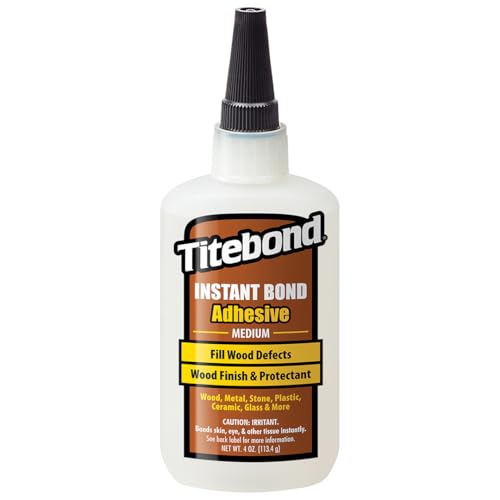 Titebond Instant Bond Medium CA Super Glue Fast-Setting Ethyl Cyanoacrylate Adhesive for Wood, Pen Making, Filling Knots & Voids, 57 Second Set 4 Oz. 6212