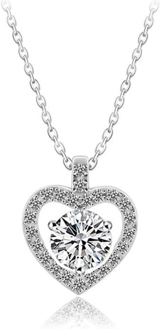 StarGems 1ct Moissanite 925 Silver Platinum Plated&Zirconia Love-Shape Necklace B4591