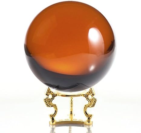 Amlong Crystal Amber Crystal Ball 150mm (6 inch) Including Golden Dragon Stand and Gift Package