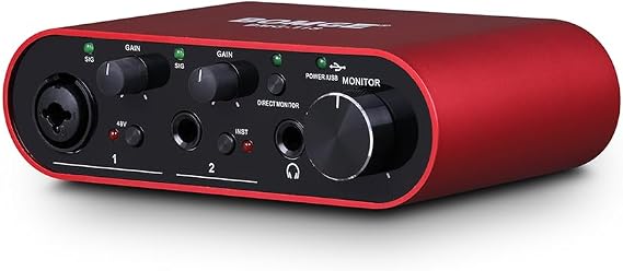 BMG11S USB Audio Interface, 24Bit/196kHz High-Fidelity, Ultra-low Latency, for Pc and Mac, with XLR/48V Phantom Power for Recording, Streaming (red)