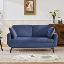 Kingfun 65" Corduroy Love Seat with Spring Cusions, Mid Century Modern Loveseat Sofa for Livingroom & Bedroom, Comfy Upholstered Small Couch, Green | linen fabric, button tufted, solid wood foot, pocket spring, wood slats frame