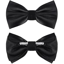Geyoga 2 Packs Clip on Bow Ties for Men Solid Bow Tie for Costume Wedding Party(Black)