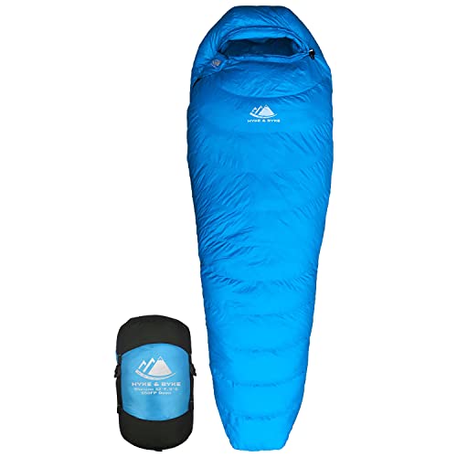 Hyke & Byke Shavano 32 F Hiking & Backpacking Sleeping Bag - 3 Season, 650FP Duck Down Sleeping Bag - Ultralight - Black - 78in - Regular