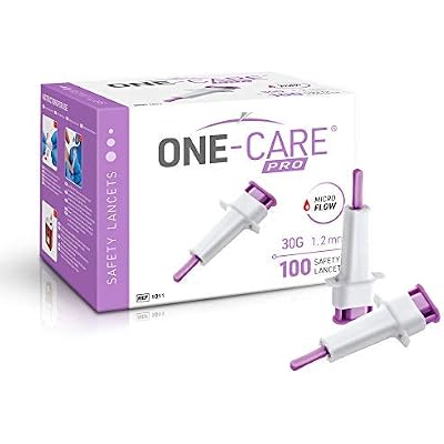 ONE-CARE PRO Safety Lancets, Top Push Button Activated, 30G x 1.2mm, 100bx, Sterile, Gentle & Comfortable Sampling