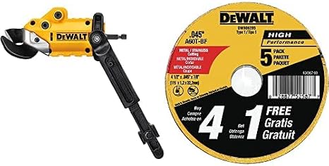 DEWALT Metal Shear/Cutter Drill Attachment (DWASHRIR) and DEWALT Cutting Wheel, General Purpose Metal Cutting, 4-1/2-Inch, 5-Pack (DW8062B5), Multi