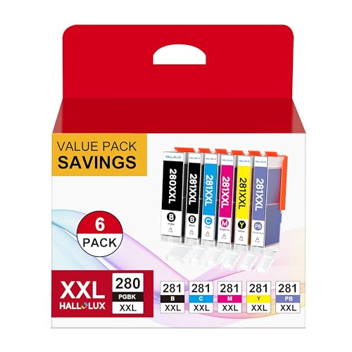 HALLOLUX Compatible Ink Cartridge Replacement for Canon PGI-280XXL CLI-281XXL PGI 280 XXL CLI 281 XXL to Compatible with TR8520 TS8322 TS9120 TS6220 TS9520 TS8220 TS9521C TS6120 TS8120 6-Pack