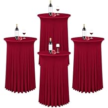 fani 4 Packs 32"x 43" Round Cocktail Table Skirt, Spandex Fitted High Top Table Skirt, Spandex Stretch Cocktail Tablecloth for Wedding Party Bar Banquet Birthday Tables(Burgundy)