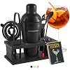 Modern Mixology Cocktail Shaker Set - 8 Piece Bartender Kit on Quality Pine Stand | Complete Cocktail Kit Gift Set | Top Bartender Gifts for Men | Leak Proof Design Silver