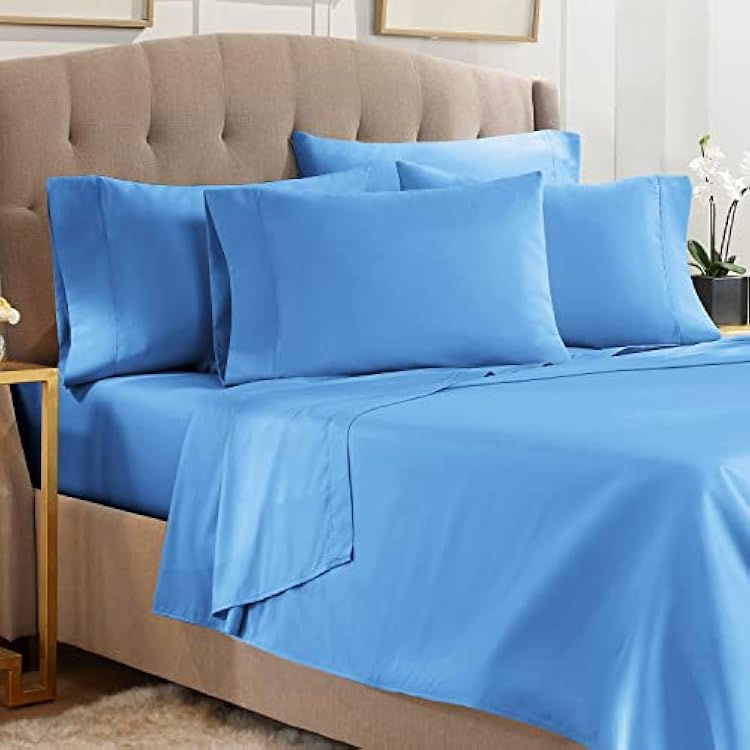 Empyrean California King Sheets Set - 110 GSM 6 Piece Bed Sheets for California King Size Bed, Soft Bedding Sheets & Pillowcases - Calm Blue