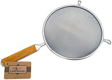 Culina 8" Double Mesh Strainer, Stainless Steel, Wooden Handle