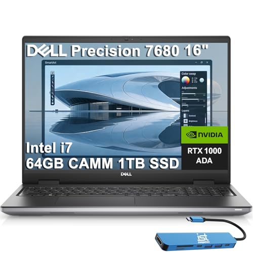 Dell Precision 7000 7680 Mobile Workstation Laptop NVIDIA RTX 1000 Ada 6GB, 16 FHD, Intel Core i7-13850HX > Ultra 7-155U, 64GB LPCAMM2 DDR5, 1TB SSD Pro Max for Engineer, IST HUB, Win 11 Pro