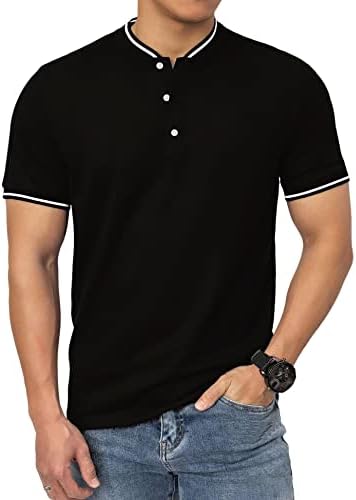 Mens Polo Shirts Casual Short Sleeve Cotton Pique Polo T Shirts Classic Collarless Golf Shirts for Men