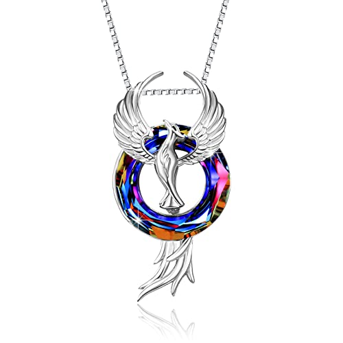 CUOKA MIRACLE Phoenix Necklaces 925 Sterling Silver Phoenix Jewelry for Women Crystal Phoenix Pendant Fire Bird Necklace Phoenix Jewelry Birthday Gifts for Women