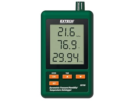 Extech SD700 Barometric Pressure, Humidity, and Temperature Datalogger - Digital Weather Station with SD Card Recording, Triple LCD Display, Excel Data Export, Desktop or Wall Mount | Barometric pressure, RH, temp, triple LCD, SD card Excel recording, selectable sampling, 2GB SD, AC adapter