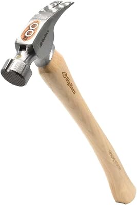 Big Horn 15101 21 Oz Curved Handle Framing Hammer Milled Face, Magnetic Nail Starter, Anti-Ring Claw, Precision Balanced Alloy Steel Head, Canadian Hickory Handle