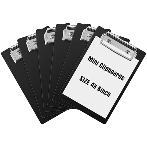 Eersida 6 Pack Mini Clipboards 4 x 6 Inch Small Pocket Plastic Memo Clipboards with Profile Clip for Small Notepads Receipts Tickets Black